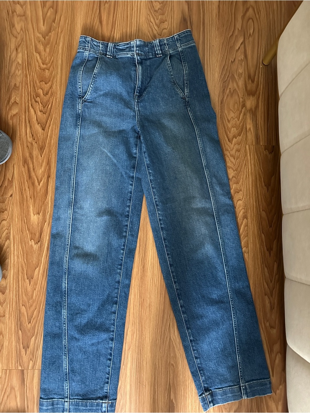 High-Rise Straight Leg Denim Jeans - Medium Blue